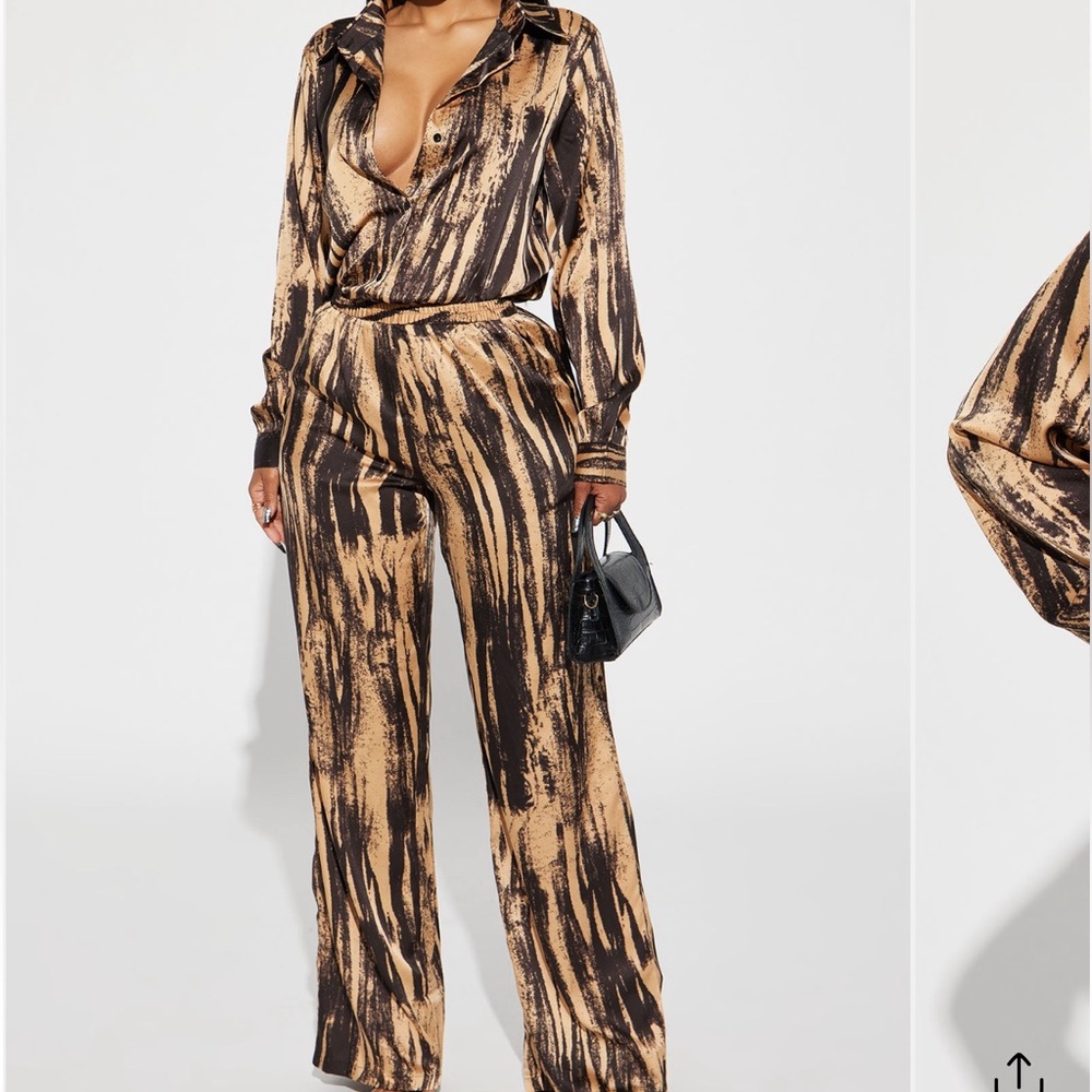 Say something Brown and Black Satin Pant Set